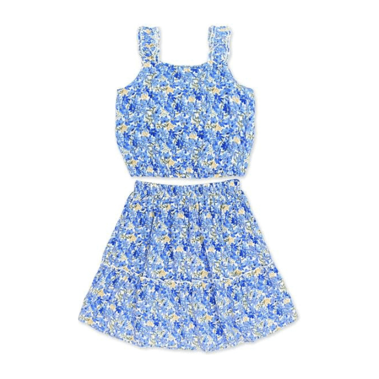 Floral Skirt Set W/ Wavy Straps