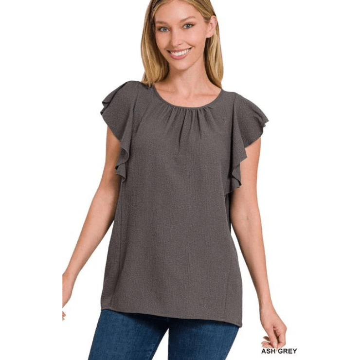 Woven Bubble Airflow Flutter Sleeve Top