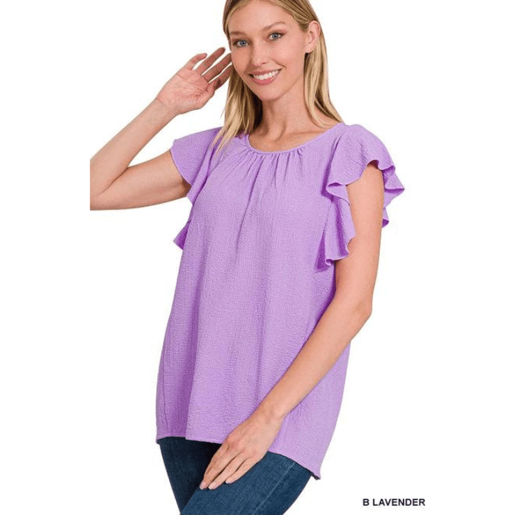 Woven Bubble Airflow Flutter Sleeve Top