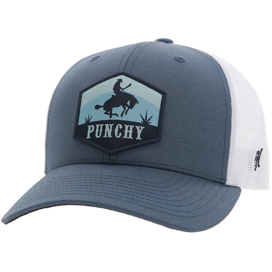 Ranchero Punchy Blue / White 6-Panel Trucker with Black / Blue Patch - OSFA