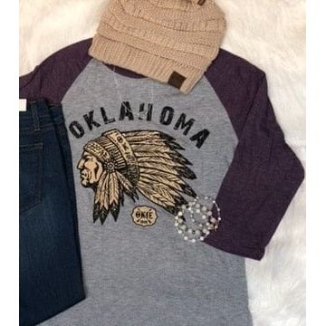 Oklahoma Indian Chief Head Graphic Quarter Sleeve