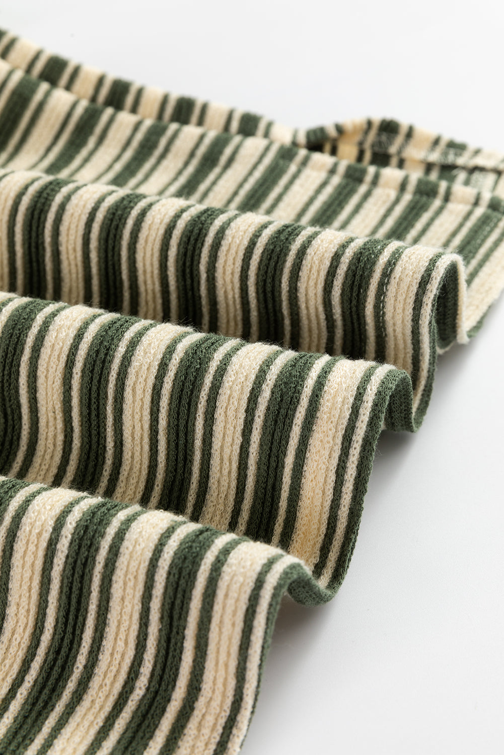 Green Stripe Textured Side Slits Crew Neck T Shirt