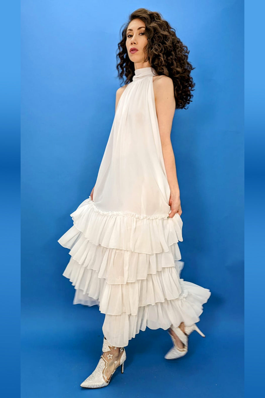 Halter Layered Chiffon Long Dress
