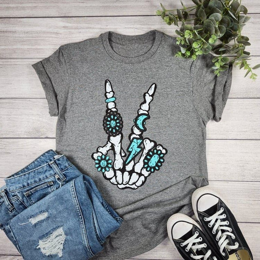 Western Skeleton Victory Sign Tee