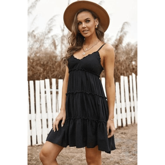 Spaghetti straps ruched ruffled mini dress