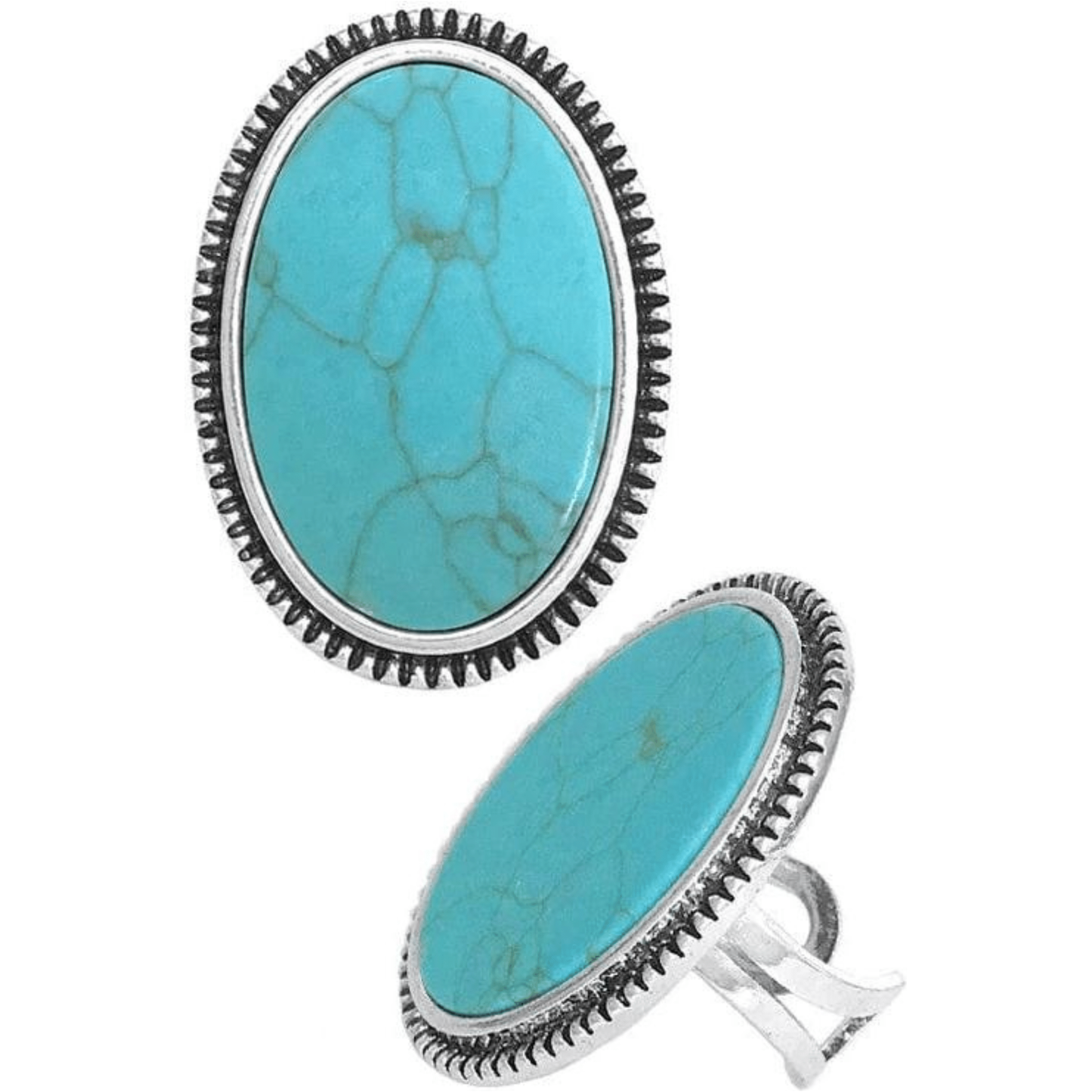 Western concho oval gem stone flexible cuff ring
