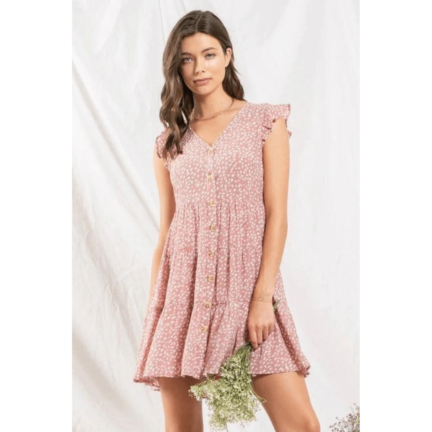 Speckled button up mini dress