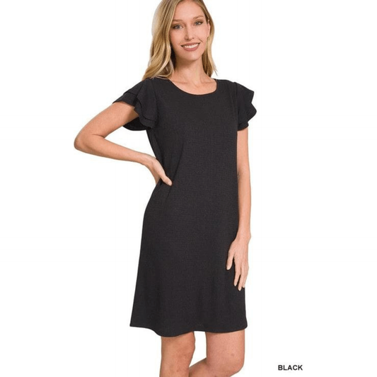 Layered Ruffle Cap Sleeve Round Neck Dress