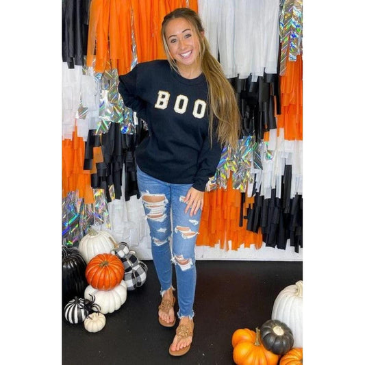 Ideal chenille boo halloween sweatshirt