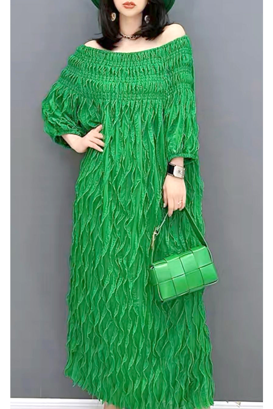 Half Sleeve Off Shoulder Midi Dress