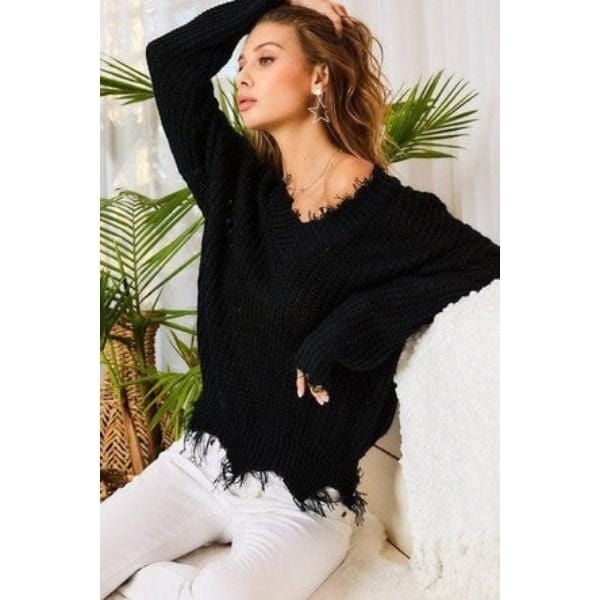 Frayed v neck sweater