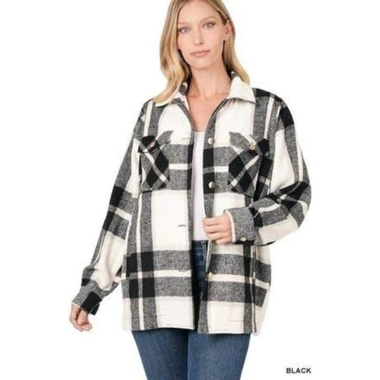 Plaid oversized shacket with pockets