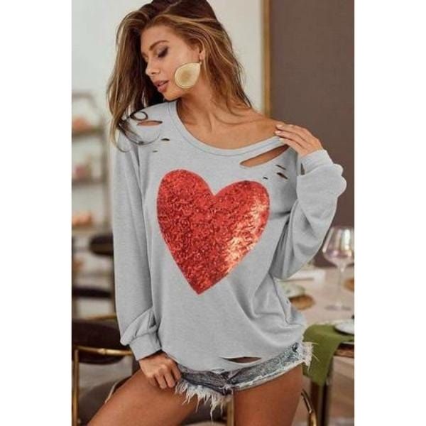 French terry with laser cut and heart sequin patch