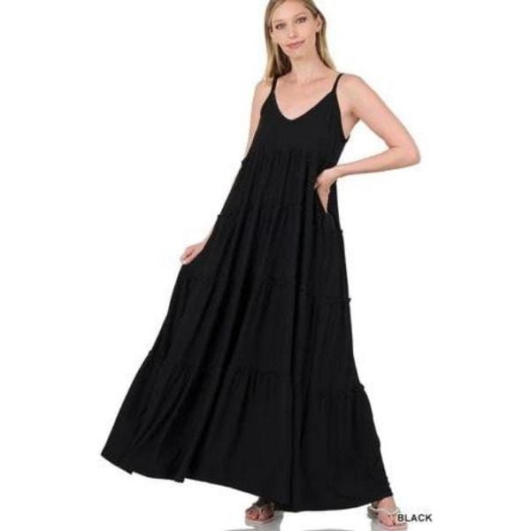 V-neck tiered cami maxi dress