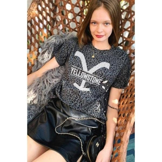 Yellow stone graphic leopard tees