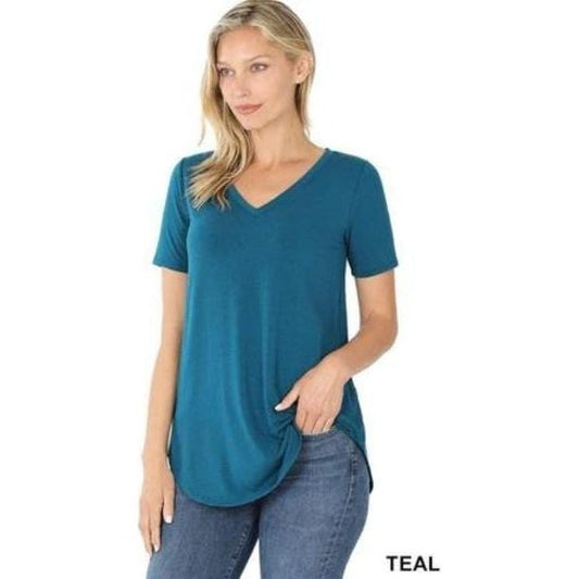 Short sleeve v-neck round hem t-shirt