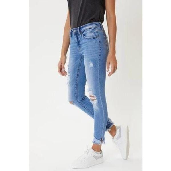 Mid rise hem detail ankle skinny jeans