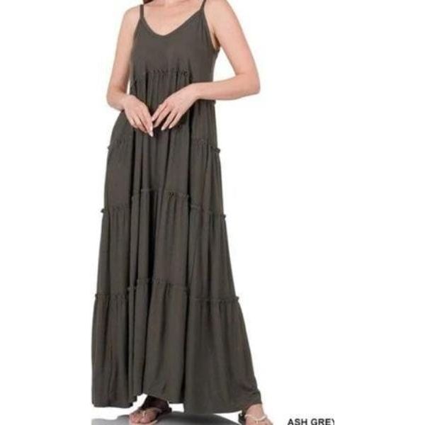 V-neck tiered cami maxi dress