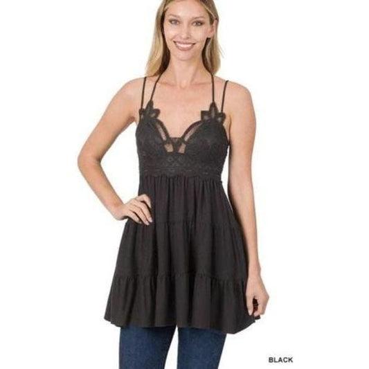 Crochet lace ruffle cami