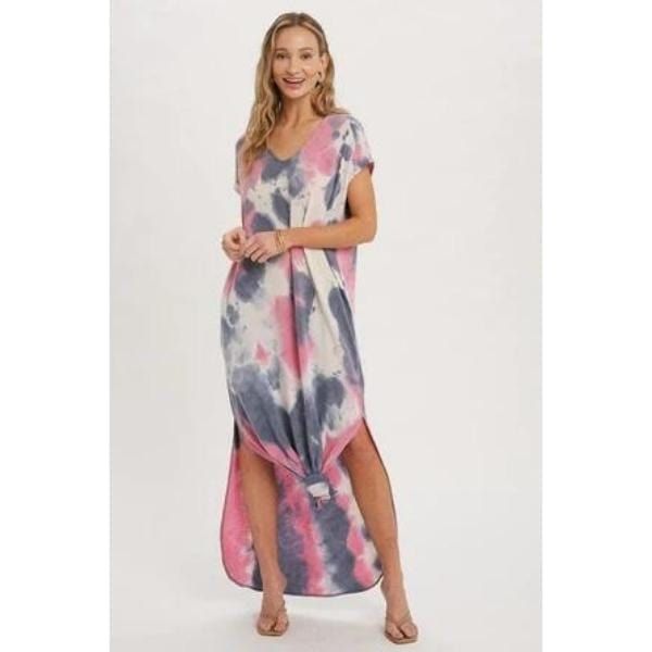 Tie dye maxi jersey dress with pockets