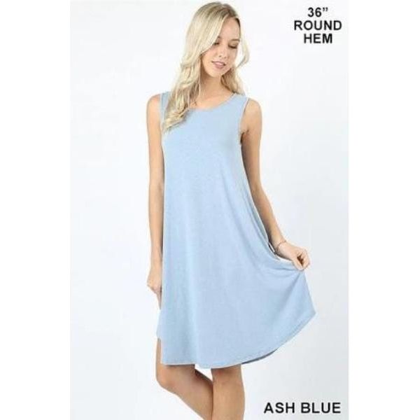 SLEEVELESS ROUND HEM SWING DRESS - SIDE POCKETS