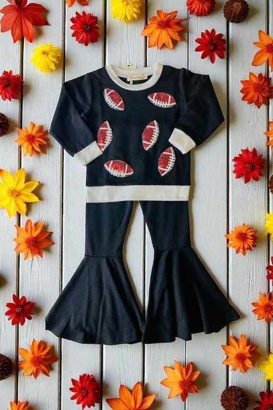 Brown sequin football top black girls sets