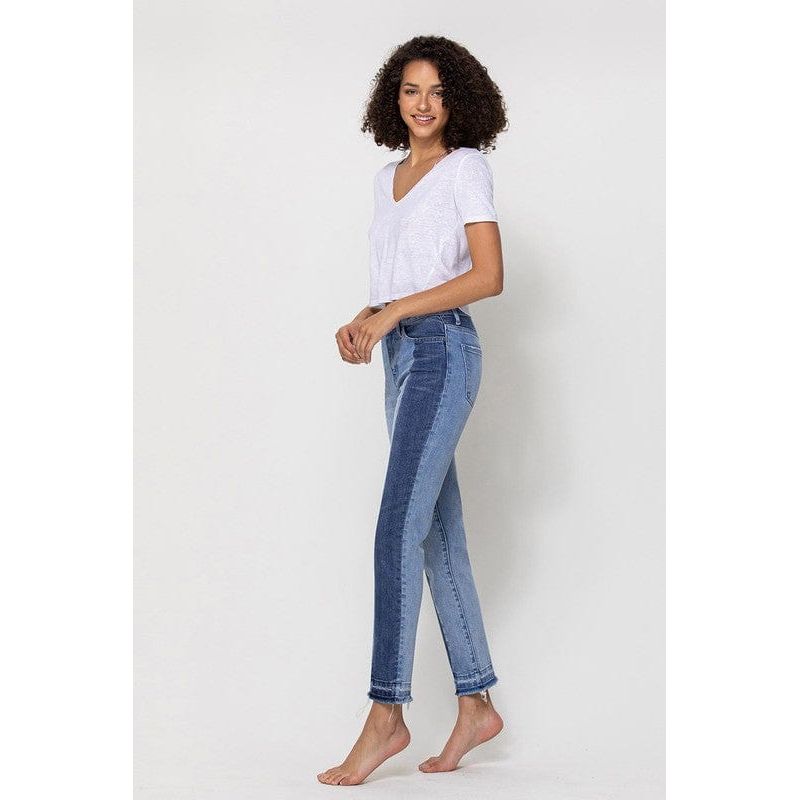 High rise crop slim straight with contrast panel