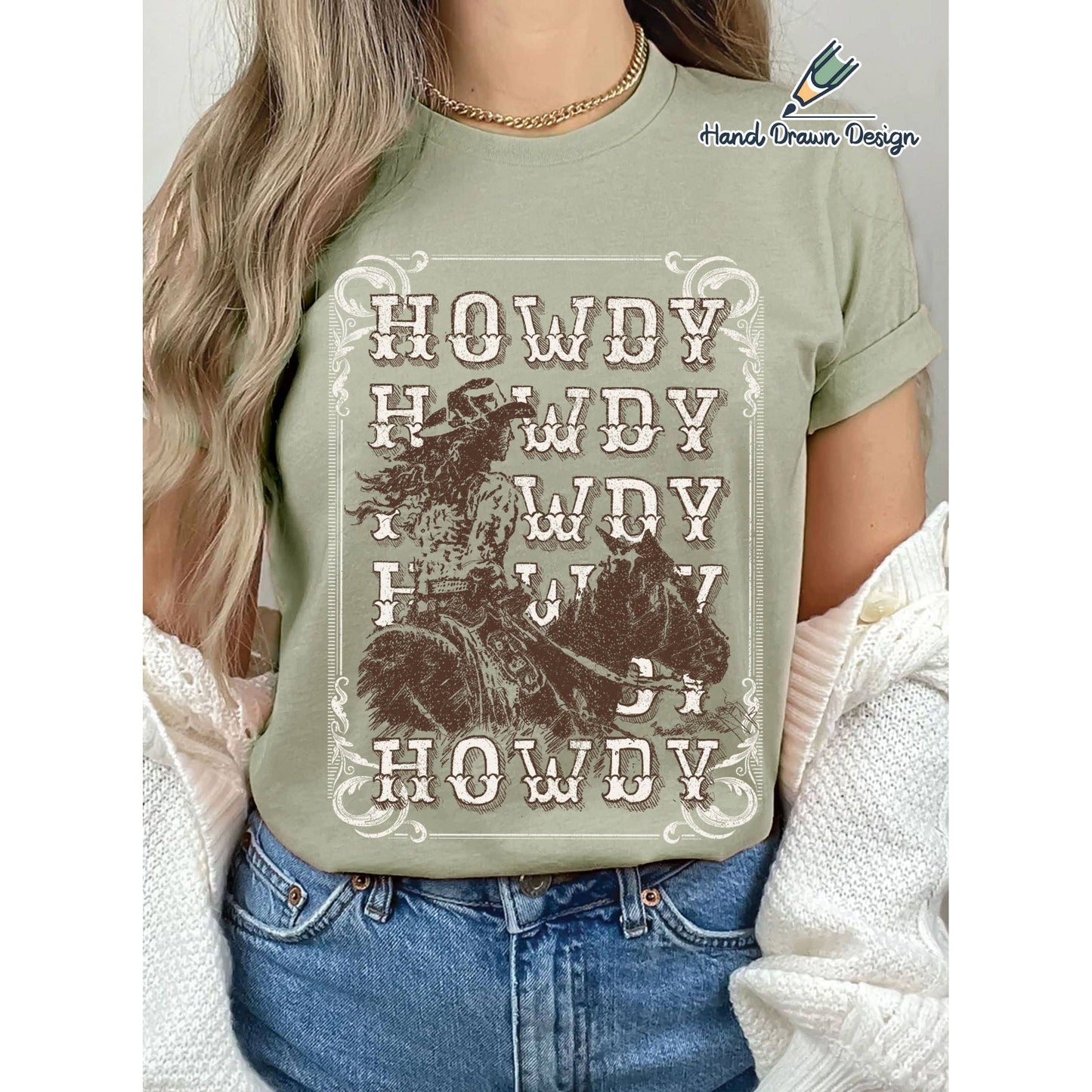 Howdy Cowgirl Hand Drawn Graphic T-shirts