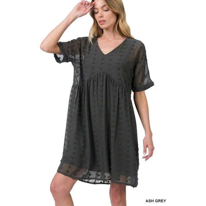 Swiss dot babydoll v-neck dress