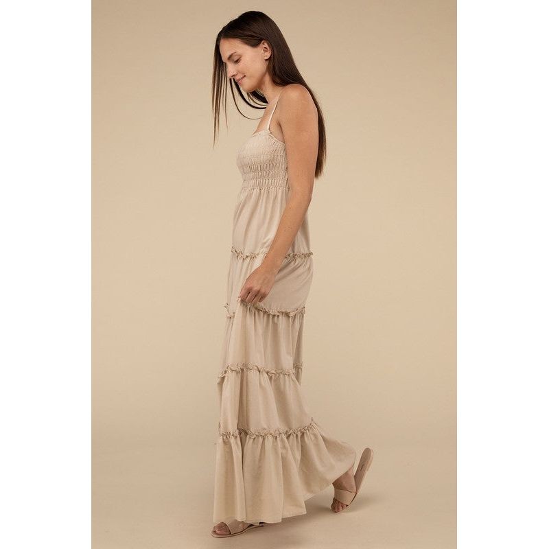 Woven Smocked Top Tiered Cami Maxi Dress