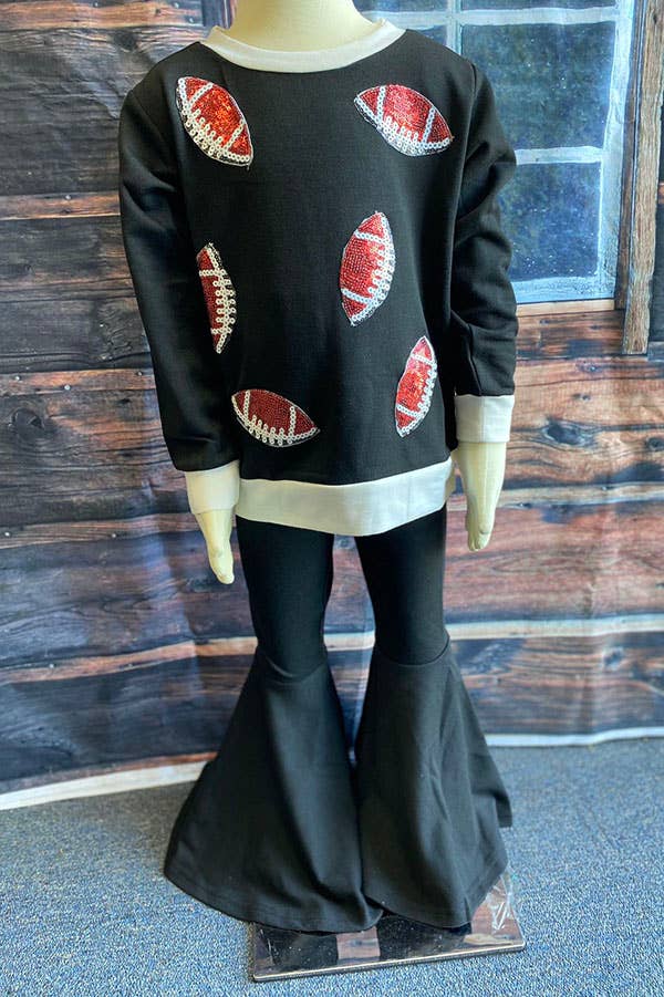 Brown sequin football top black girls sets