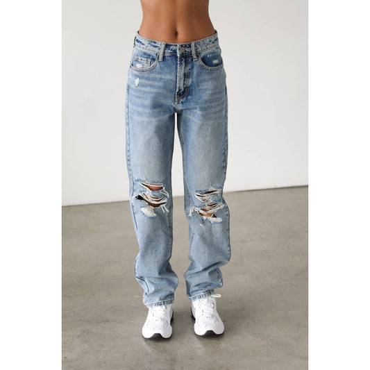 High Rise Straight Leg Denim Jeans- 7138