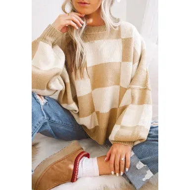 Checkered Bishop Sleeve Sweater