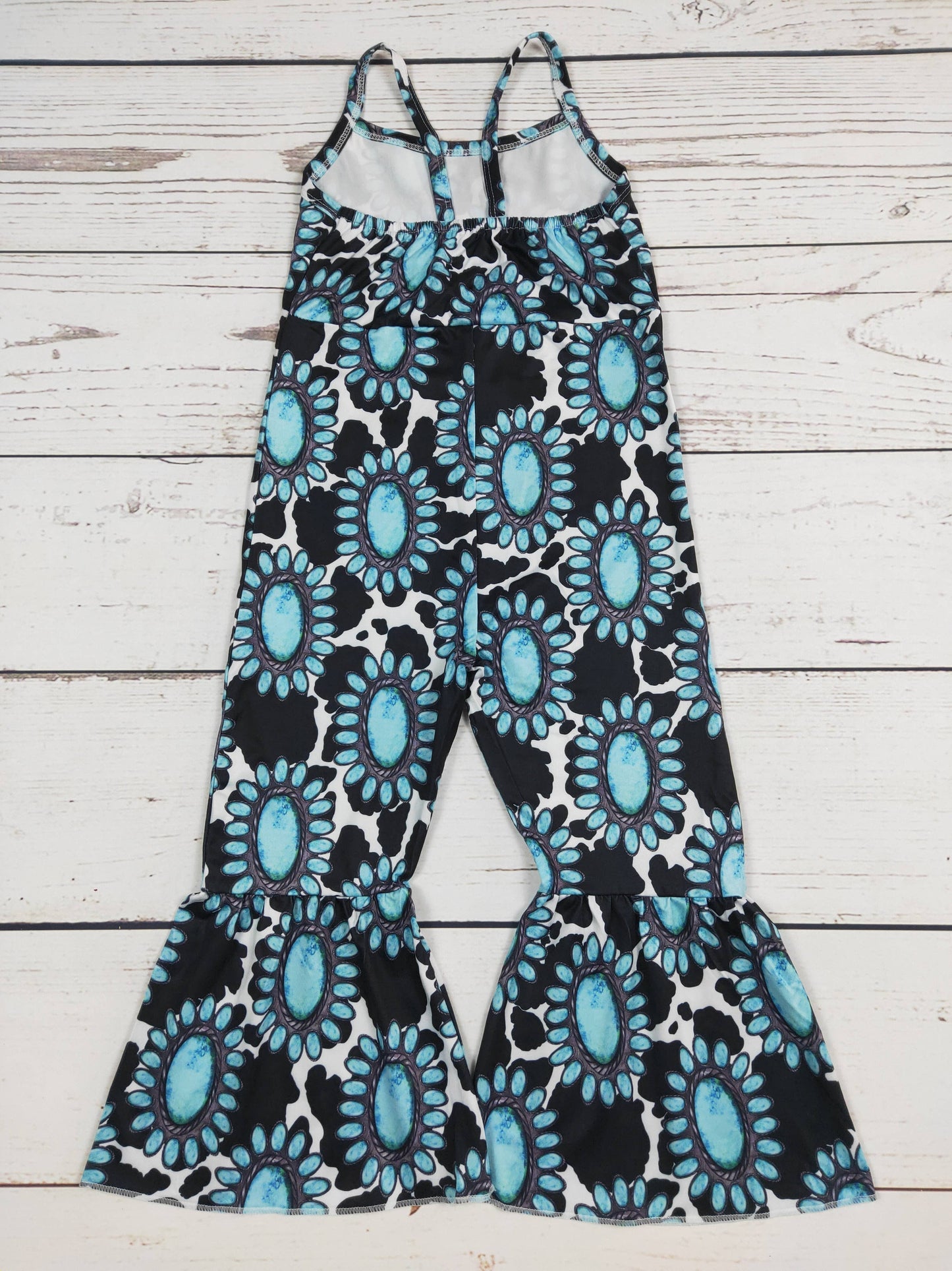 Turquoise Cow Printed Baby Girls Jumpsuit