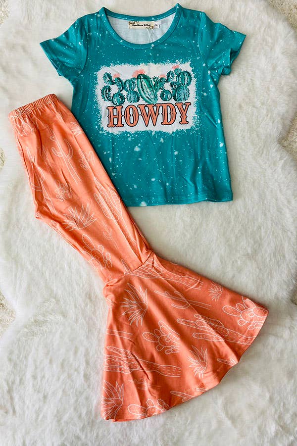 HOWDY & Cactus print top bell bottom girls sets