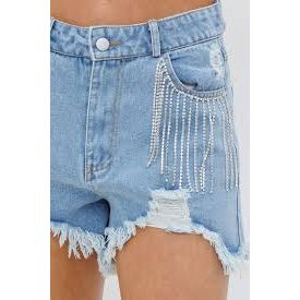 Frayed Rhinestone Denim Shorts