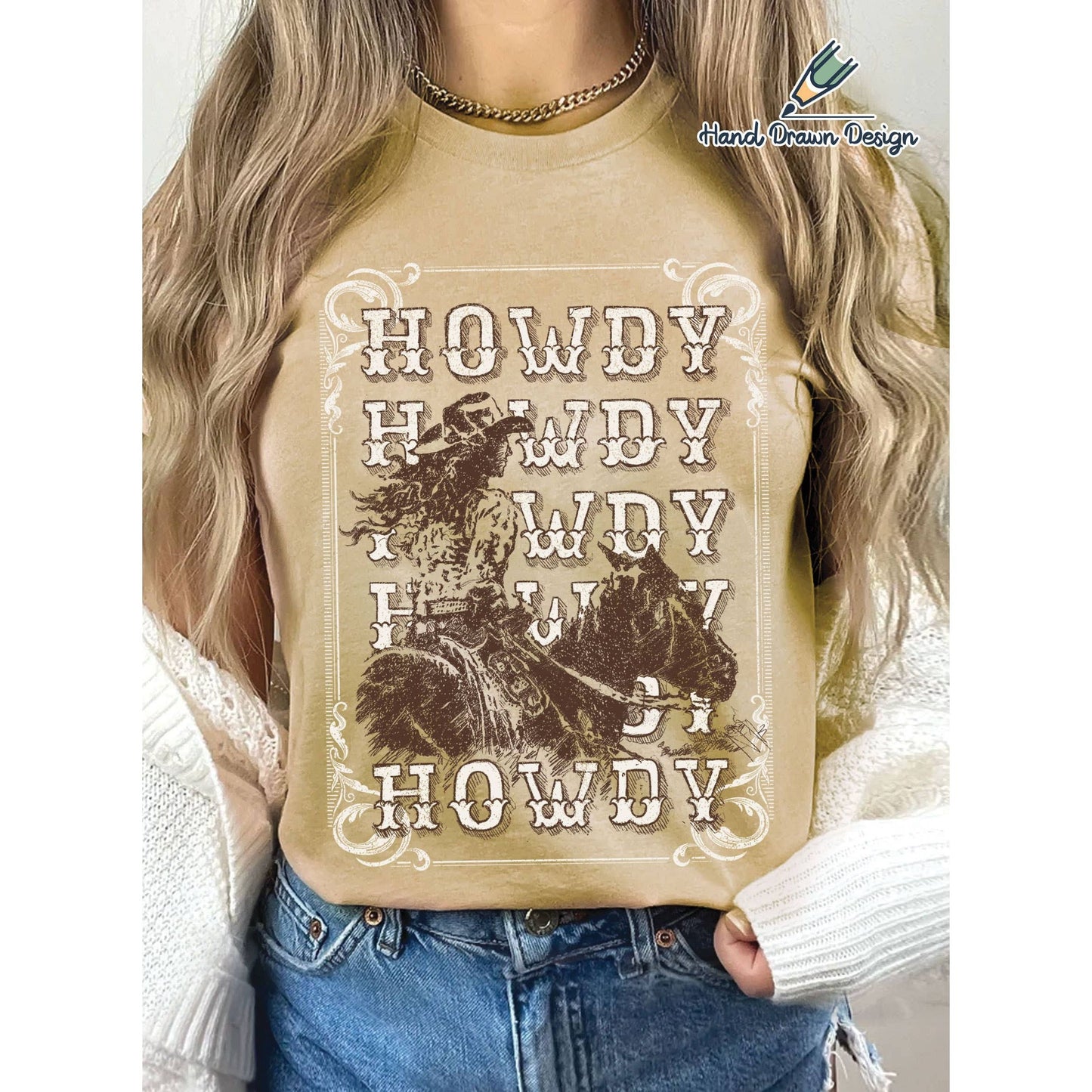 Howdy Cowgirl Hand Drawn Graphic T-shirts