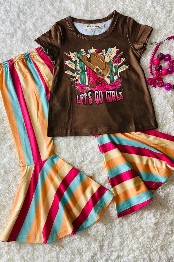 Western girls top & striped pants set