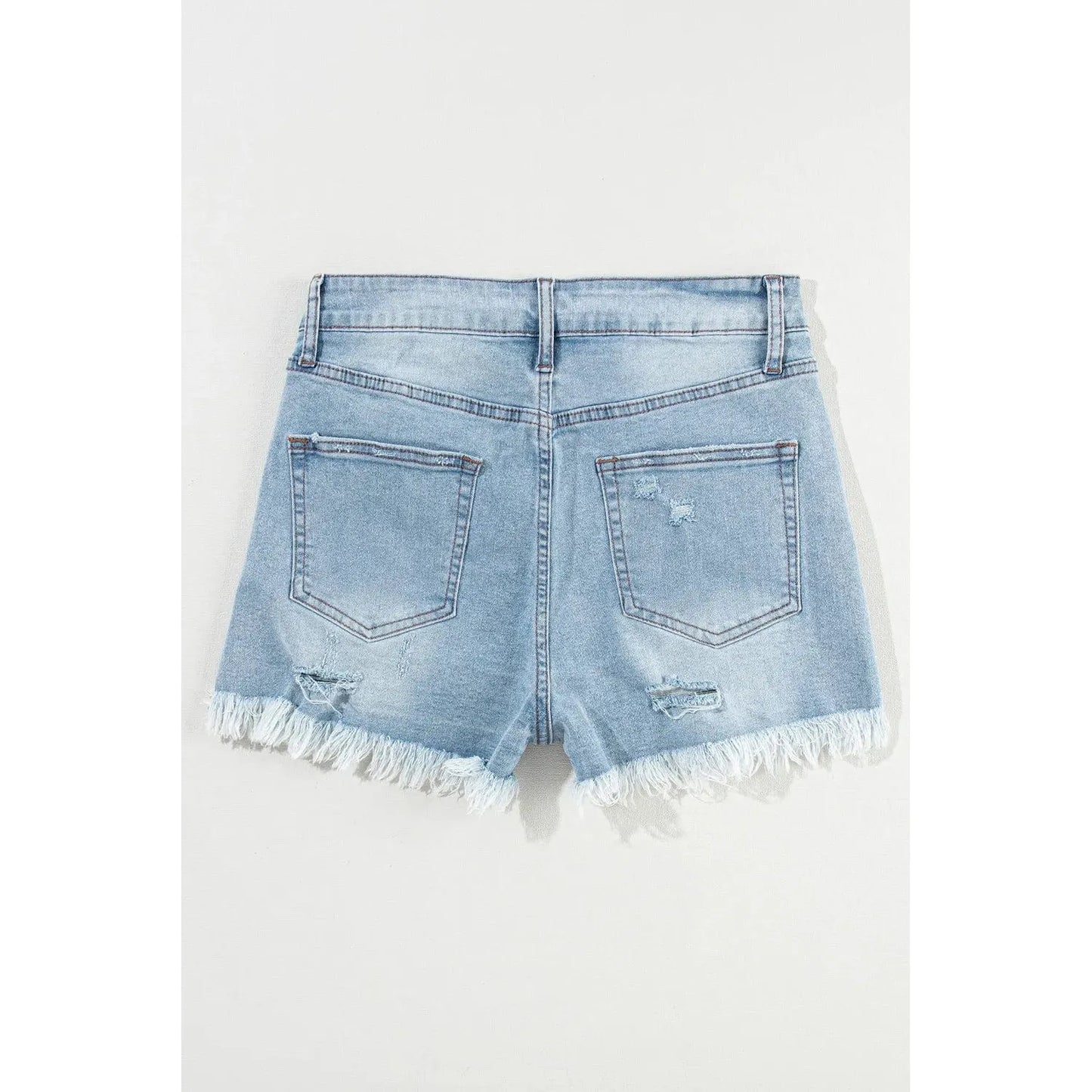 Light Blue Distressed Ripped Raw Hem High Waist Denim Shorts
