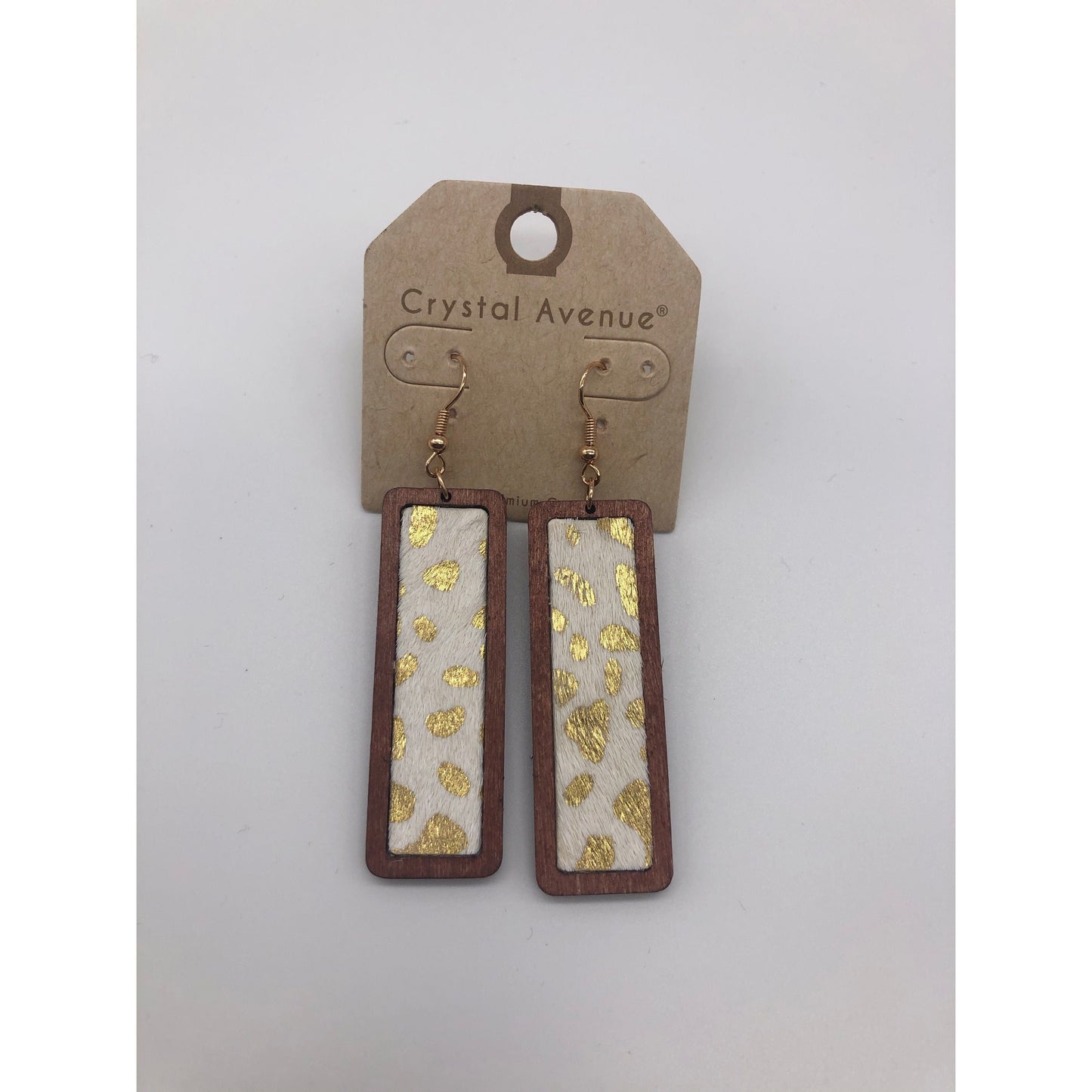 Rectangle leather & wood earrings