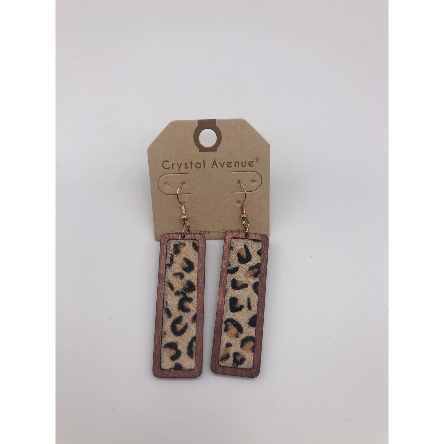 Rectangle leather & wood earrings