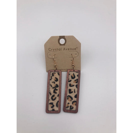 Rectangle leather & wood earrings