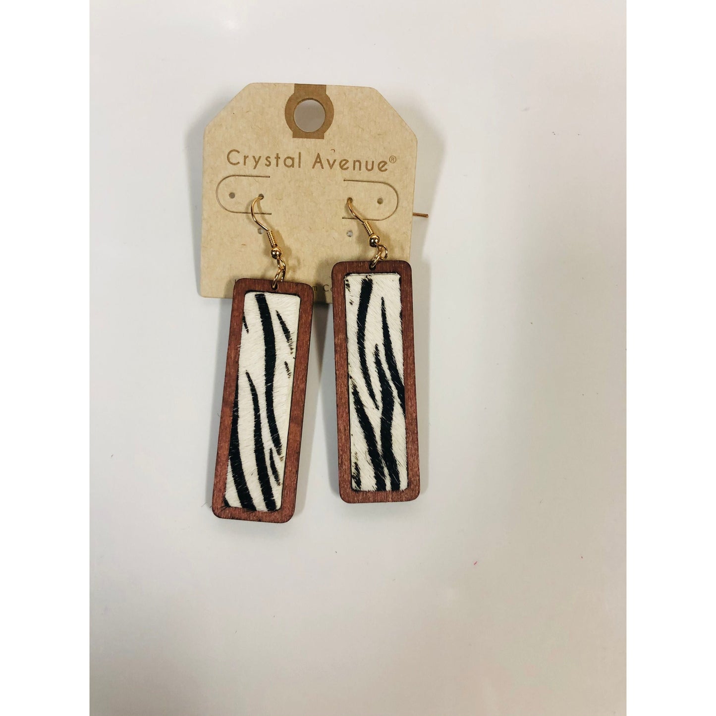 Rectangle leather & wood earrings
