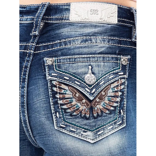 Mid Rise Women's Miss Me Wing Boot Cut Jeans