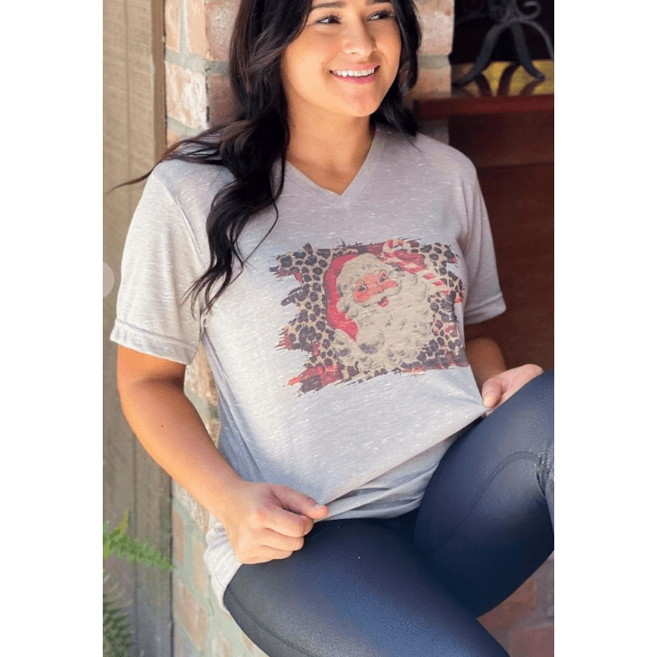 Leopard Santa V-neck tee